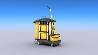 cleaning cart - poly janitor office hotel wash linen furniture wheels housekeeping floor clean basket laundry 3d print model - Mito3D