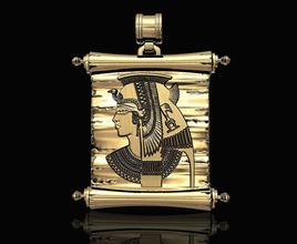 cleopatra parchment-pendant 3d print model in pendants 3dexport printable stl pendant ancient egyptian gold silver platinum men women egypt stylish obj pharaoh jewellry 3d print model - Mito3D