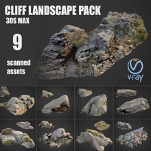 cliff landscape pack bundle stone rock bundle tree forrest root moss gras lowpoly obj max vray asset collection pack ground 3d scan nature