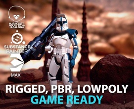 clone trooper heavy clone trooper star wars military infantry disney white rocket-launcher missile human lowpoly game-ready rigged character