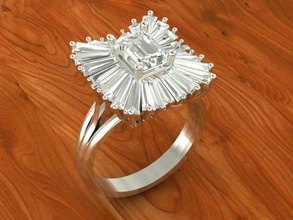 clúster de baguette anillo la joyería uyniq mujer oro gem el diamante 3d print model - Mito3D