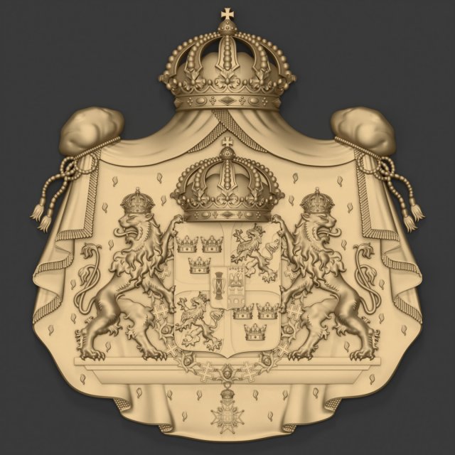 coat of arms sweden 3d print model in signs logos 3dexport crown heraldry symbol shield crest lion 3D print model - Mito3D