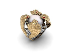 cobra anel o cad detalhadas diamante engajamento feminino ouro jóia jóias lagarto natureza photoreal printable réptil anéis de prata pedra 3d print model - Mito3D
