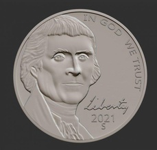 coin jefferson relief medal 3d print model - Mito3D