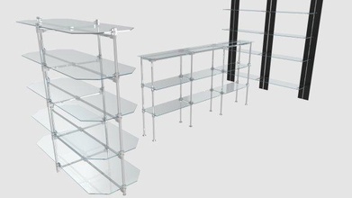 collection shelves shelving boutique furniture interior set rack shop industrial contemporary shoes clothing store mall fashion market design glass joker 3d print model - Mito3D