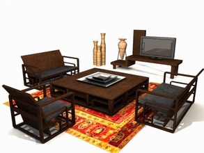 coloniale mobilia tv plasma tavolo sedia divano tappeto domestico 3d print model - Mito3D