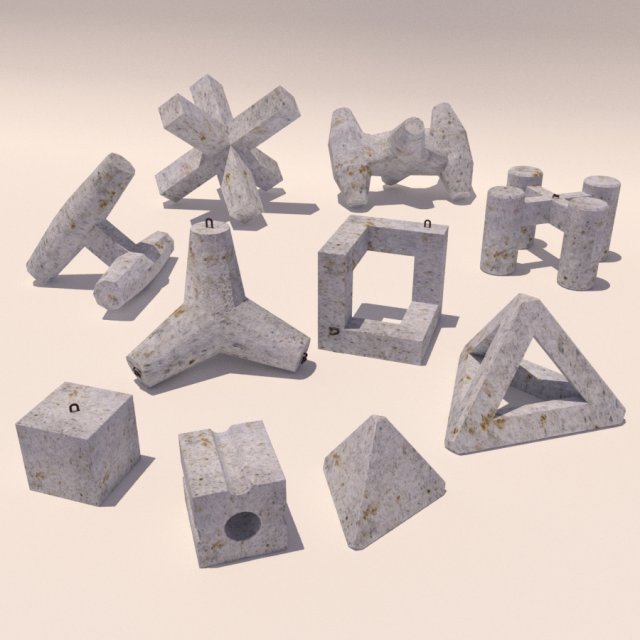 concreto blocos reforçado tetrápode Deepode doloss hexabit tribar STEBER tetrachchron proteção costa protetor cais quebra mar construção maciço geometria isometria 3D print model - Mito3D