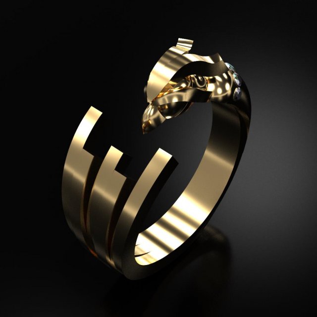 cóndor anillo 3d impresión modelo in anillos 3dexport joyería joya oro animal salvaje estilo oscuro precioso exclusivo imprimible pájaro libertad volar lujo brillante compromiso diamante 3D print model - Mito3D