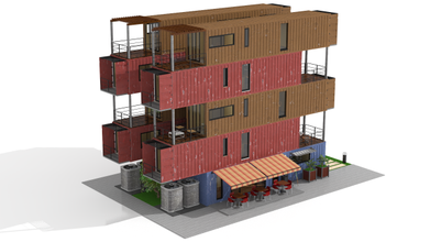 container residential apartment building shipping recycling unit design structure architectural contemporary blocks commercial tenement lodging habitation flat 3d print model - Mito3D