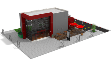 çağdaş restoran 3d model in binalar 3dexport bar yemek yiyor ayakta durmak sosisli ızgara lokanta han salon çıkış kantin kahve gıda self service kafeterya bardak modern 3d print model - Mito3D