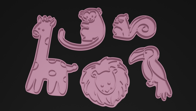 cookie cutter animals set bakery mold cnc fondant biscuit cortante baking clay cake kitchen holiday cookies stamp lion monkey giraffe squirrel toucan 3d print model - Mito3D