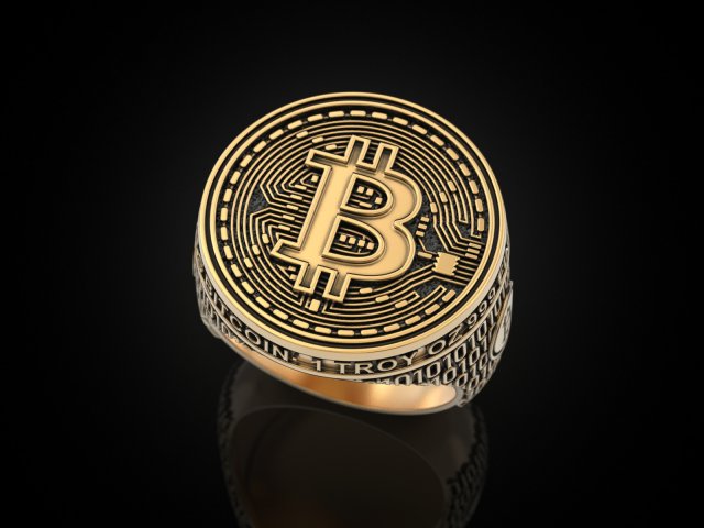 havalı bitcoin yüzük yüzükler takı mücevher yazdırılabilir altın gümüş madeni para nakit birimi kripto cips jeton bit btc blok zinciri 3D print model - Mito3D