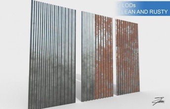 oluklu galvanizli çarşaflar çarşaf inşaat element paslanmış temiz ue4 gerçek zaman düşük poli pilot mimari örtmek kılıf güverte çit endüstri metal profilli çatı modüler 3d print model - Mito3D