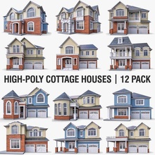 cottage house collection 3d model in buildings 3dexport max vray realistic residential building garage pack exterior interior traditional lowpoly game ready mx12 3d print model - Mito3D