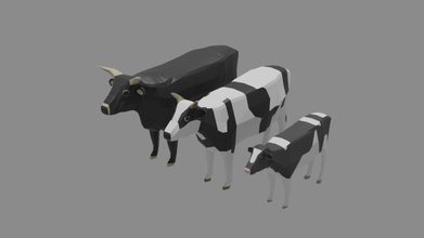 mucca famiglia pacco 3d modello in 3dexport poli lowpoly miscela animale mammifero natura azienda agricola toro vitello 3d print model - Mito3D