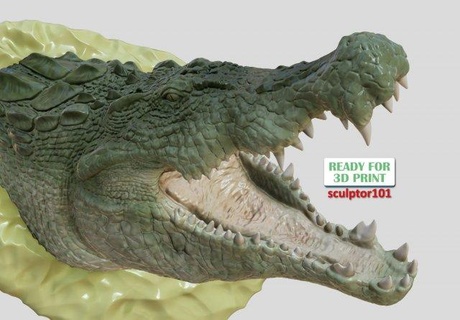 crocodile leaping out of water 3d print model in figurines 3dexport wild wildlife animal jungle nile alligator reptile animals miniatures 3d print model - Mito3D