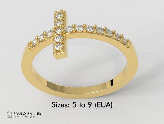 kreuz diamant ring 3d drucken modell ringe 3dexport religiös gold schmuck jesus juwel silber religiou objekt druckbar paulorani modisch cross diamond 3d print model - Mito3D
