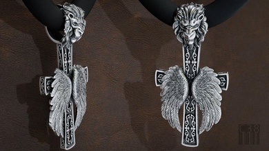 çapraz aslan baş meleklerin kanatları modeli stl mücevher altın Gümüş melekler kanatlar modell baskı hayvanlar din tasarım heykeltraşlık tasarımı ve mukavemet hesapları desen Balmumu yazdırılabilir stil 3d print model - Mito3D
