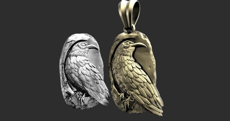 crow pendant 3d print model in pendants 3dexport jewelry jewel raven gothic 3d print model - Mito3D
