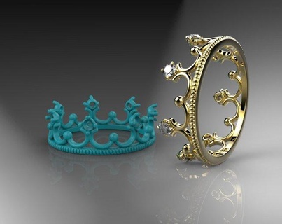 crown ring rings gold printable fasion jewelrydesign gift womans stl-obj printing gems gemstones 3d print model - Mito3D