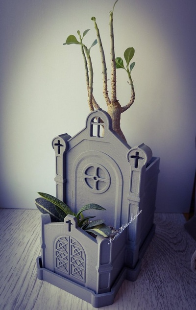 krypta pflanzer 3d drucken modell dekor 3dexport pflanze erzeuger blumentopf sarg grab schatulle tod gotisch grabstein grusel halloween skelett tot sarkophag friedhof 3d print model - Mito3D