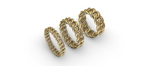 cuban link rings 3 variable width 30 ring sizes 3d print model in 3dexport cubanchain cubanlink gold silver copper brass fashion 3dmodel 3dprintablemodel printready 3d print model - Mito3D