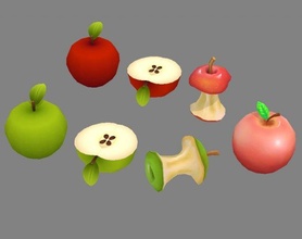 kesmek elmalar elma core kırmızı yeşil çekirdek meyve meyveler düşük polimodel el boyalı sulu asit mutfak atıklar sebze 3d print model - Mito3D