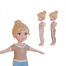 mignonne bébé fille blond enfant mode corps femme beauté dessin animé 3d personnage visage tête femelle mixeur cheveux toon stylisé 3d print model - Mito3D