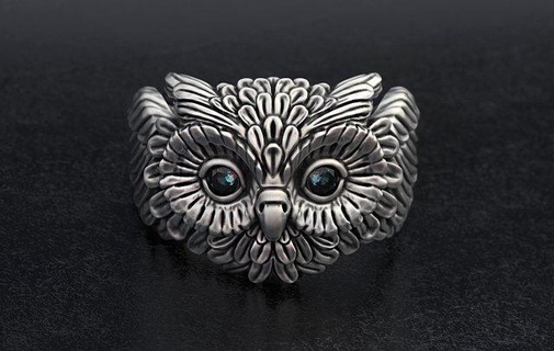 lindo búho anillo anillos pájaro alas gemas joyería joya cabeza diamante salvaje animal naturaleza boho bohemio regalo Boda 3d print model - Mito3D