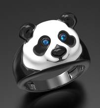 sevimli panda yüzük mücevher vahşi beyaz parlak doğal doğa Gümüş altın sterling gençlik bahar emaye oyuncak takı hediye 3d print model - Mito3D