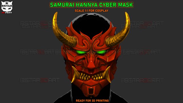 cyber samurai hannya mask - japanese ghost toys helmet cosplay accessories oni devil demon tsushima costume art 3D print model - Mito3D