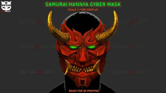 cibernético samurai Hannya mascarar japonês fantasma brinquedos capacete cosplay acessórios oni diabo demônio tsushima traje arte 3d print model - Mito3D