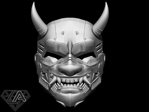 cyberpunk sci démon masque 3d impression modèle in jeu accessoires 3dexport casque oni cyberdémon guerrier armure jouet chevalier 3d print model - Mito3D