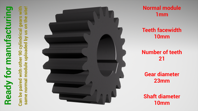 cilíndrico engrenagem emparelhado z21 m1 d23 d10 roda dentada dentes impressão aço metal plástico ferramenta industrial mecanismo maquinaria diferencial tecnologia motor transmissão 3d print model - Mito3D