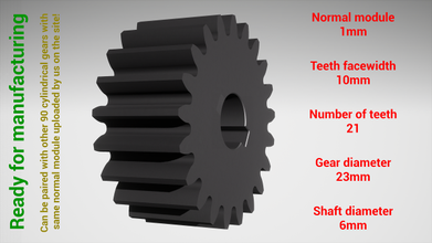 cilíndrico engrenagem emparelhado z21 m1 d23 d6 roda dentada dentes impressão aço metal plástico ferramenta industrial mecanismo maquinaria diferencial tecnologia motor transmissão 3d print model - Mito3D