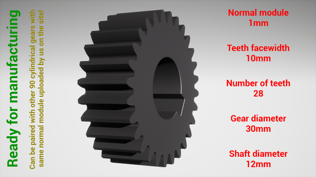 cylindrique équipement jumelé z28 m1 d30 d12 roue dentée dent dents impression acier métal Plastique outil industriel mécanisme machinerie différentiel technologie moteur transmission 3D print model - Mito3D