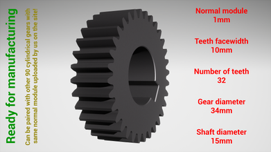 cylindrique équipement jumelé z32 m1 d34 d15 roue dentée dent dents impression acier métal Plastique outil industriel mécanisme machinerie différentiel technologie moteur transmission 3d print model - Mito3D