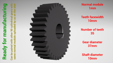cilíndrico engrenagem emparelhado z35 m1 d37 d10 roda dentada dentes impressão aço metal plástico ferramenta industrial mecanismo maquinaria diferencial tecnologia motor transmissão 3d print model - Mito3D
