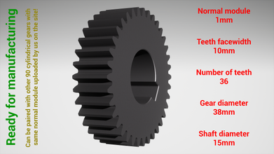 cylindrique équipement jumelé z36 m1 d38 d15 roue dentée dent dents impression acier métal Plastique outil industriel mécanisme machinerie différentiel technologie moteur transmission 3d print model - Mito3D