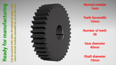 silindirik dişli eşleştirilmiş z38 m1 d40 d10 çark dişi diş Yazdır çelik metal plastik araç Sanayi mekanizma makine diferansiyel teknoloji motor bulaşma 3d print model - Mito3D