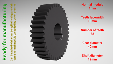 silindirik dişli eşleştirilmiş z38 m1 d40 d12 çark dişi diş Yazdır çelik metal plastik araç Sanayi mekanizma makine diferansiyel teknoloji motor bulaşma 3d print model - Mito3D