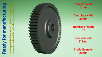 cylindrique équipement jumelé z57 m2 d118 d20 3d impression modèle in ingénierie 3dexport roue dentée dent dents acier métal plastique outil industriel mécanisme machinerie différentiel technologie moteur transmission science robot 3d print model - Mito3D