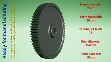 cylindrique équipement jumelé z75 m2 d154 d15 roue dentée dent dents impression acier métal Plastique outil industriel mécanisme machinerie différentiel technologie moteur transmission 3d print model - Mito3D