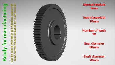 cylindrique équipement jumelé z78 m1 d80 d20 3d impression modèle in ingénierie 3dexport roue dentée dent dents acier métal plastique outil industriel mécanisme machinerie différentiel technologie moteur transmission science robot 3d print model - Mito3D