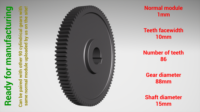 cylindrique équipement jumelé z86 m1 d88 d15 roue dentée dent dents impression acier métal Plastique outil industriel mécanisme machinerie différentiel technologie moteur transmission 3D print model - Mito3D