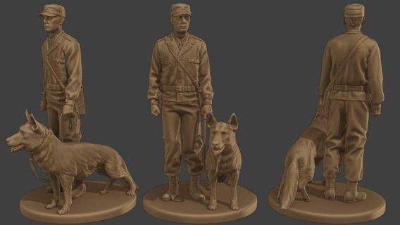 tchécoslovaque communiste police k9 001 figurines homme miniature figure sculpture militaire armée soldat brigade guerre diorama axe Tchécoslovaquie chien marche impression 3d print model - Mito3D