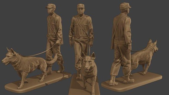cecoslovacco comunista polizia k9 002 figurine uomo miniatura figura scultura militare esercito soldato brigata guerra diorama asse Cecoslovacchia cane camminare Stampa 3d print model - Mito3D