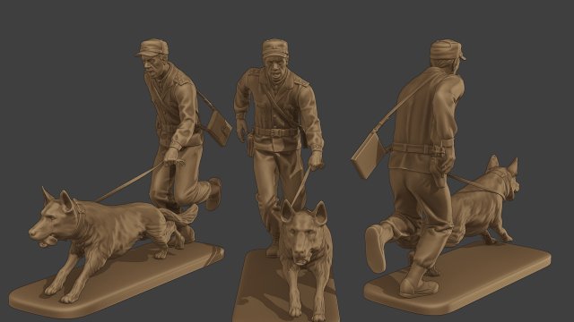 tchécoslovaque communiste police k9 003 figurines homme miniature figure sculpture militaire armée soldat brigade guerre diorama axe Tchécoslovaquie chien marche impression 3D print model - Mito3D