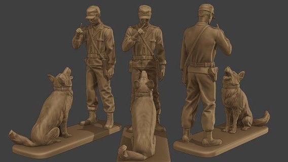 tchécoslovaque communiste police k9 005 figurines homme miniature figure sculpture militaire armée soldat brigade guerre diorama axe Tchécoslovaquie chien marche impression 3d print model - Mito3D