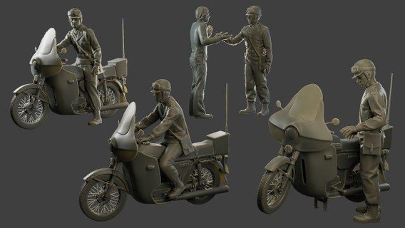 cecoslovacco comunista polizia motociclo ccpm1 pack1 figurine uomo scultura militare soldato ww2 guerra miniatura figura esercito diorama Cecoslovacchia jawa casco camminare Stampa 3d print model - Mito3D